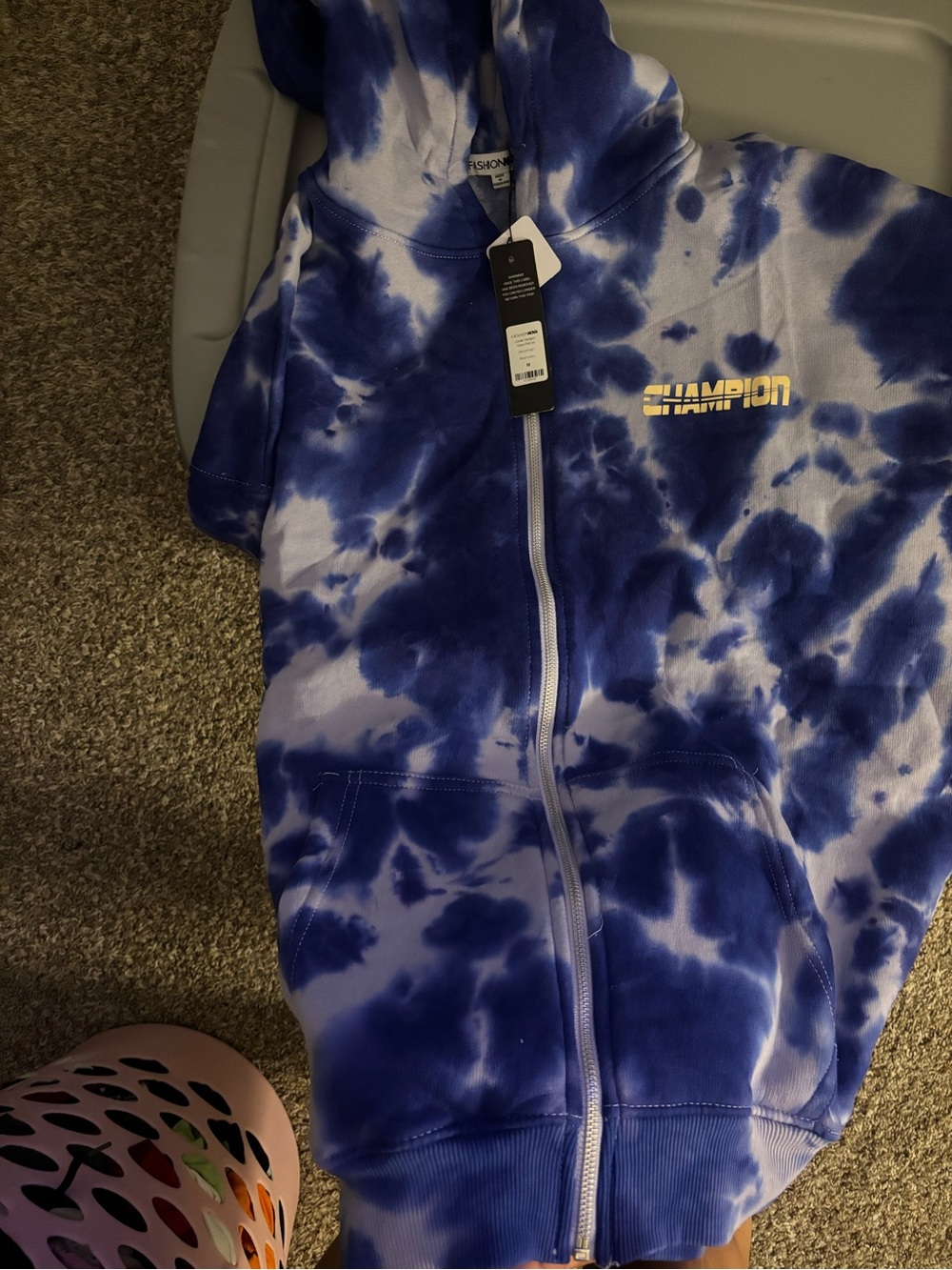 Champion Blue and White Tie-Dye Zip Hoodie